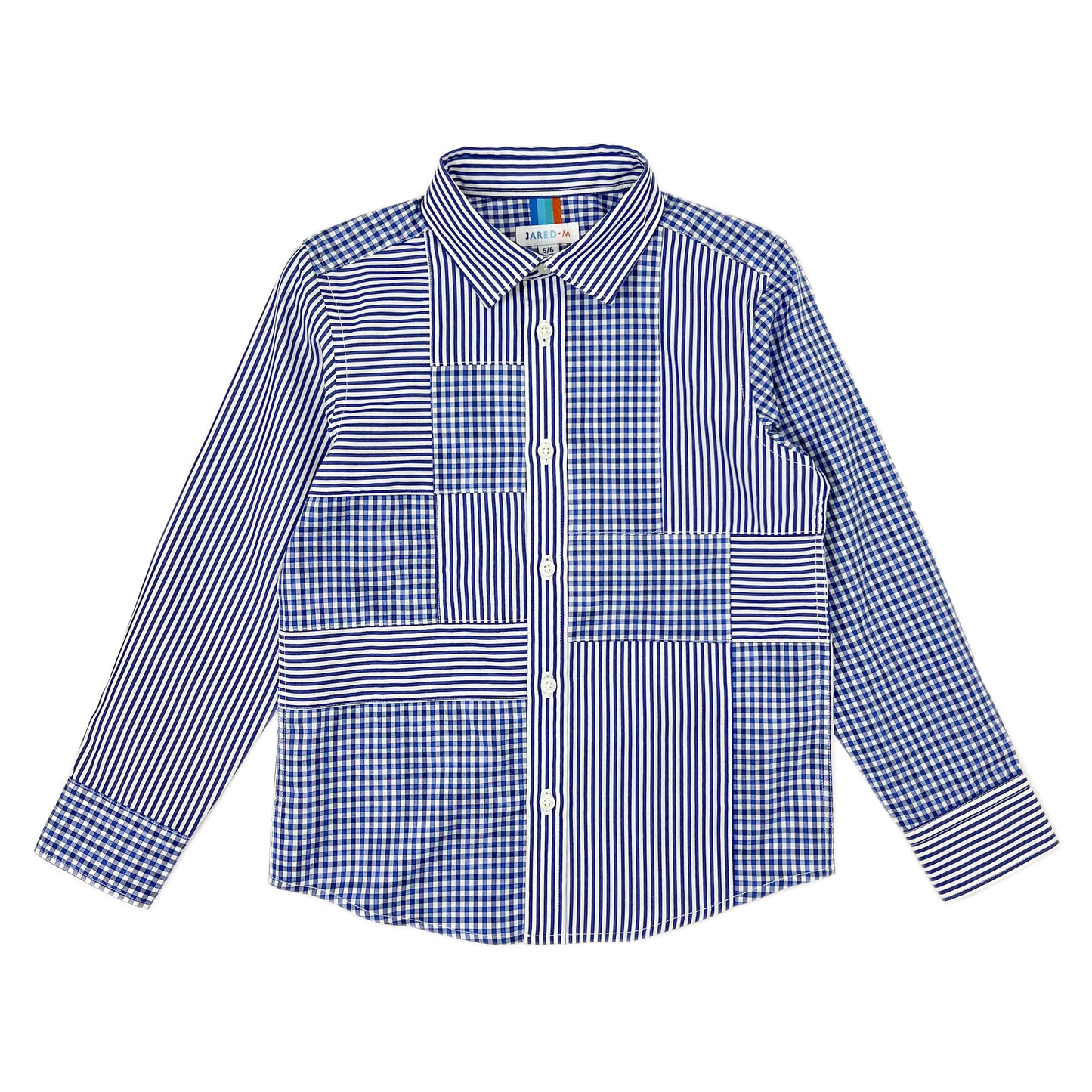 Boy's LS Spread Collar Mixed Check and Stripe Shirt