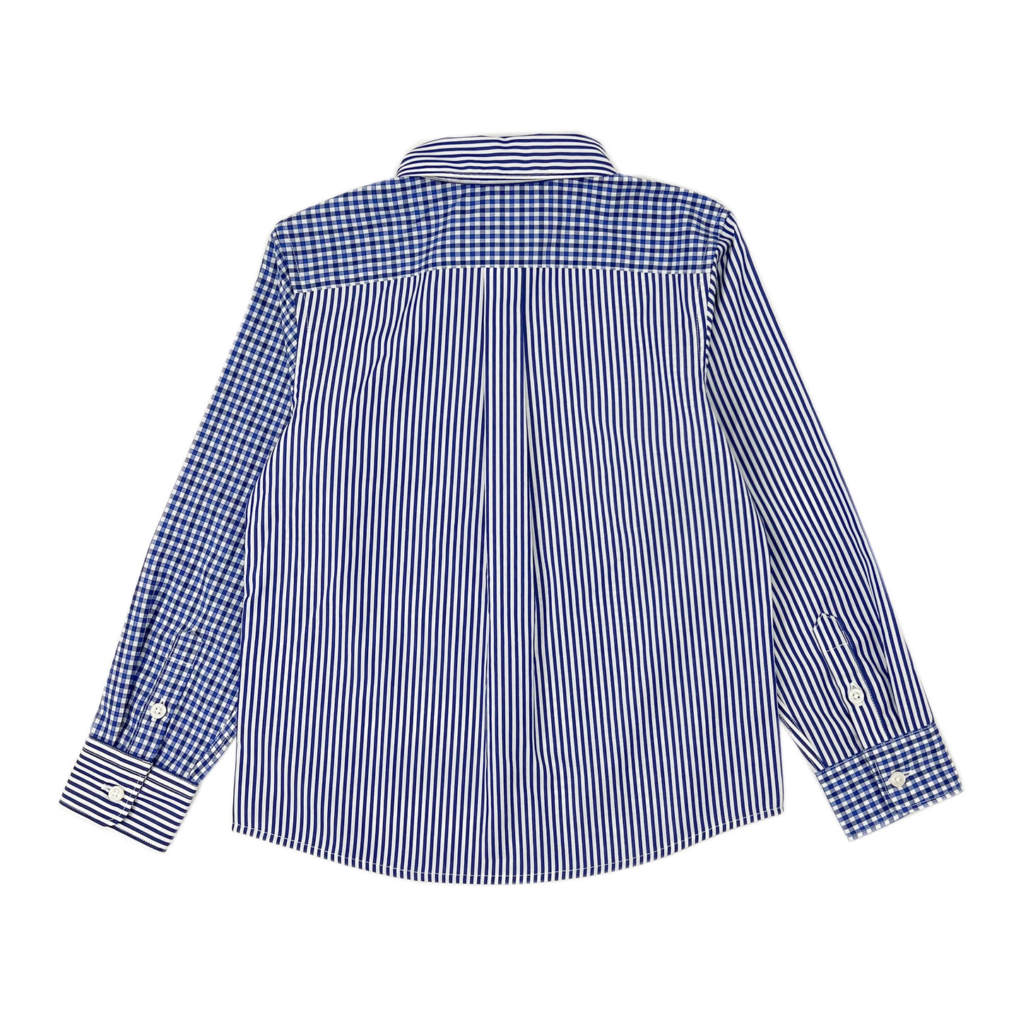 Boy's LS Spread Collar Mixed Check and Stripe Shirt