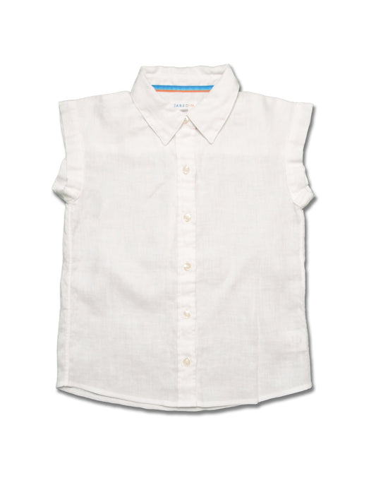 Girl SS Blouse - Solid Linen with Contrast Stitches at front