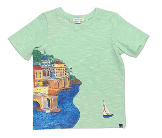 SS Crew Neck Tee with Positano & Yacht Print