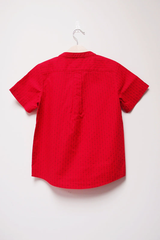 SS Band Collar Half Hidden Placket Shirt - Argyle Stripe Print