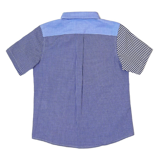Boy's SS Panelled striped and check Spread collar Shirt