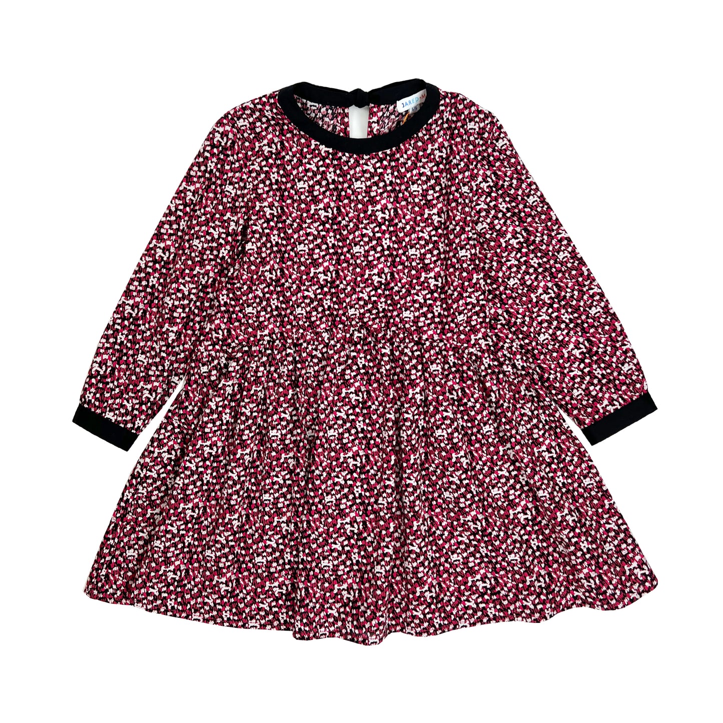 Girl's LS Dress with Contrast Neck Trim