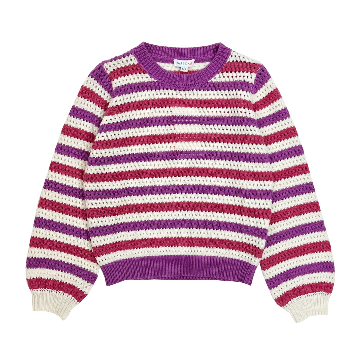 Girl's LS Stripe Openwork Sweater
