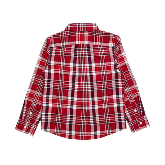 Boy's LS Spread Collar Red Color Plaid Shirt
