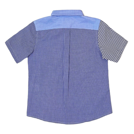 Boy's SS Panelled striped and check Spread collar Shirt