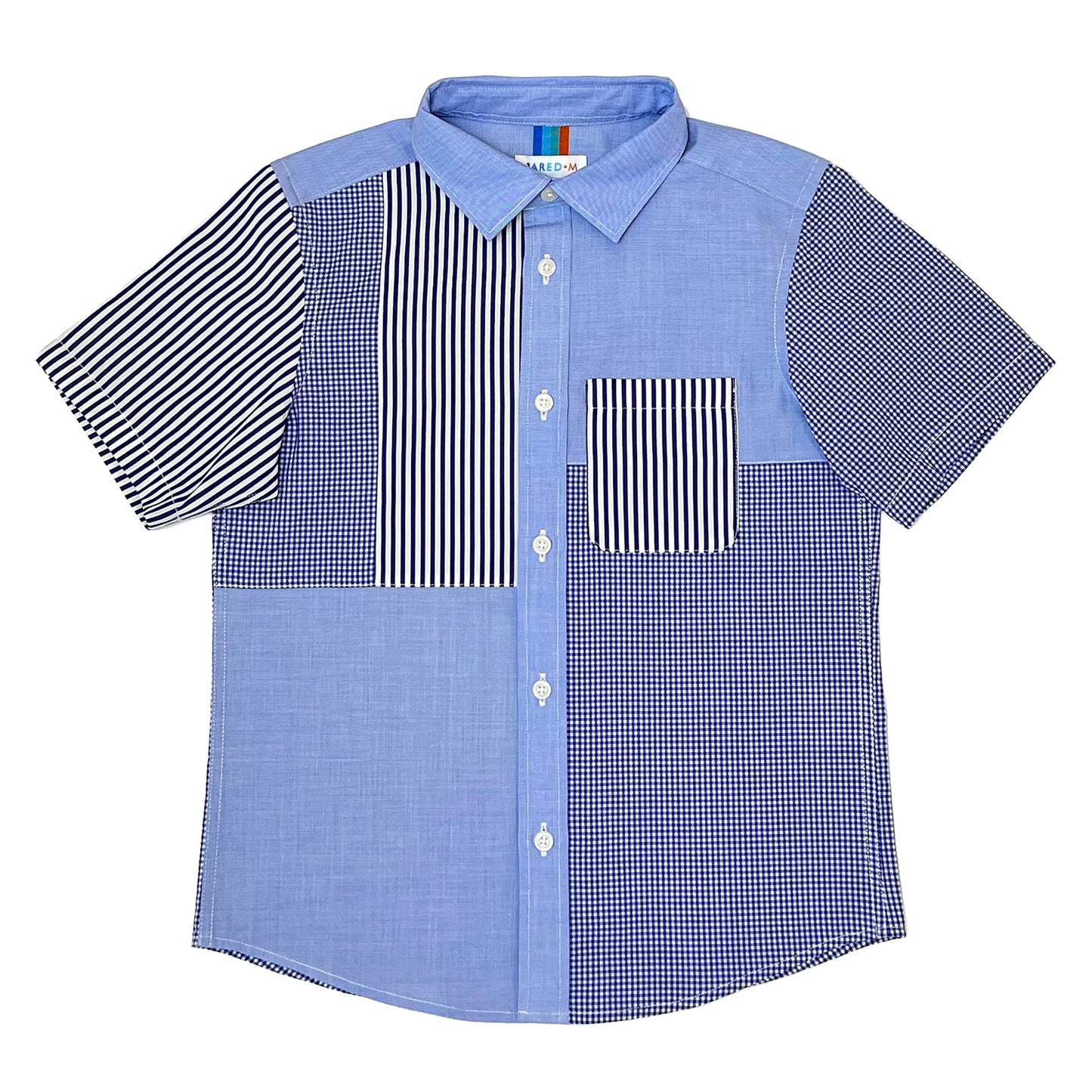 Boy's SS Panelled striped and check Spread collar Shirt