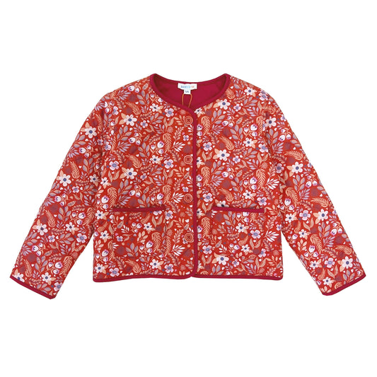 Girl's Quilted Jacket with Floral Print