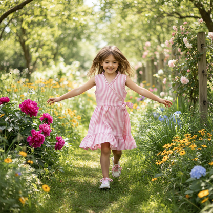 Girl's - Bella Dress - Striped Linen