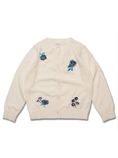 Girl's Merino Wool Floral Embriodary Cardigan