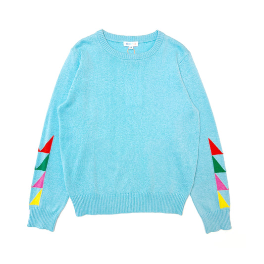 Girl's Merino Wool Sweater with Color Blocks Sleeves