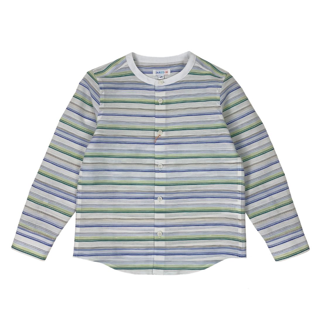 Boys LS Band Collar Stripey Shirt