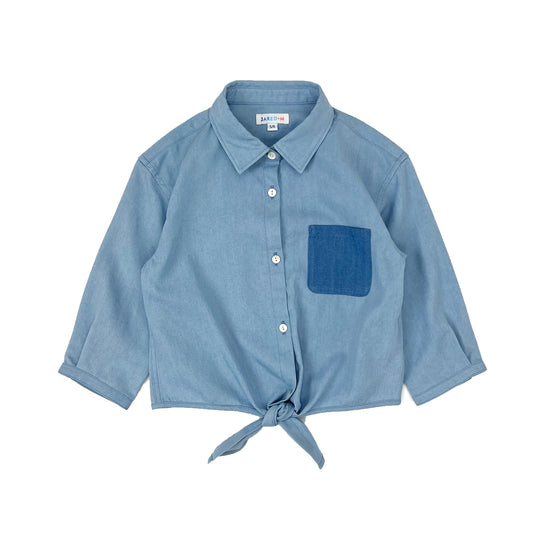 Girls 3/4 Sleeve indigo Knot Hem Blouse