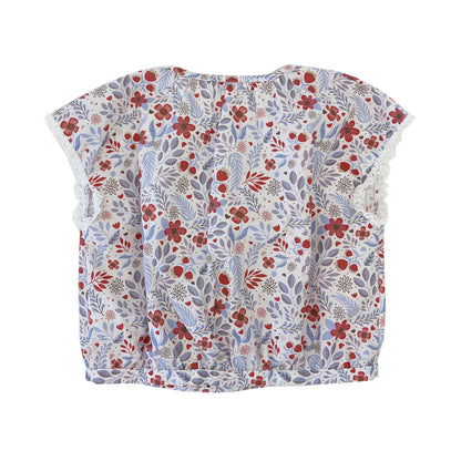 Girls SS floral Print with Lace detail Top