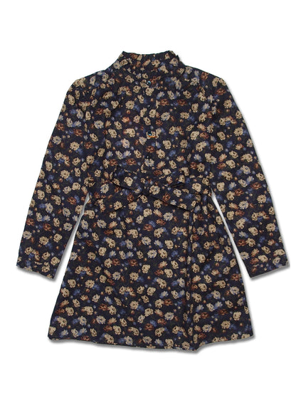 Girl LS Ruffle Half Placket Dress