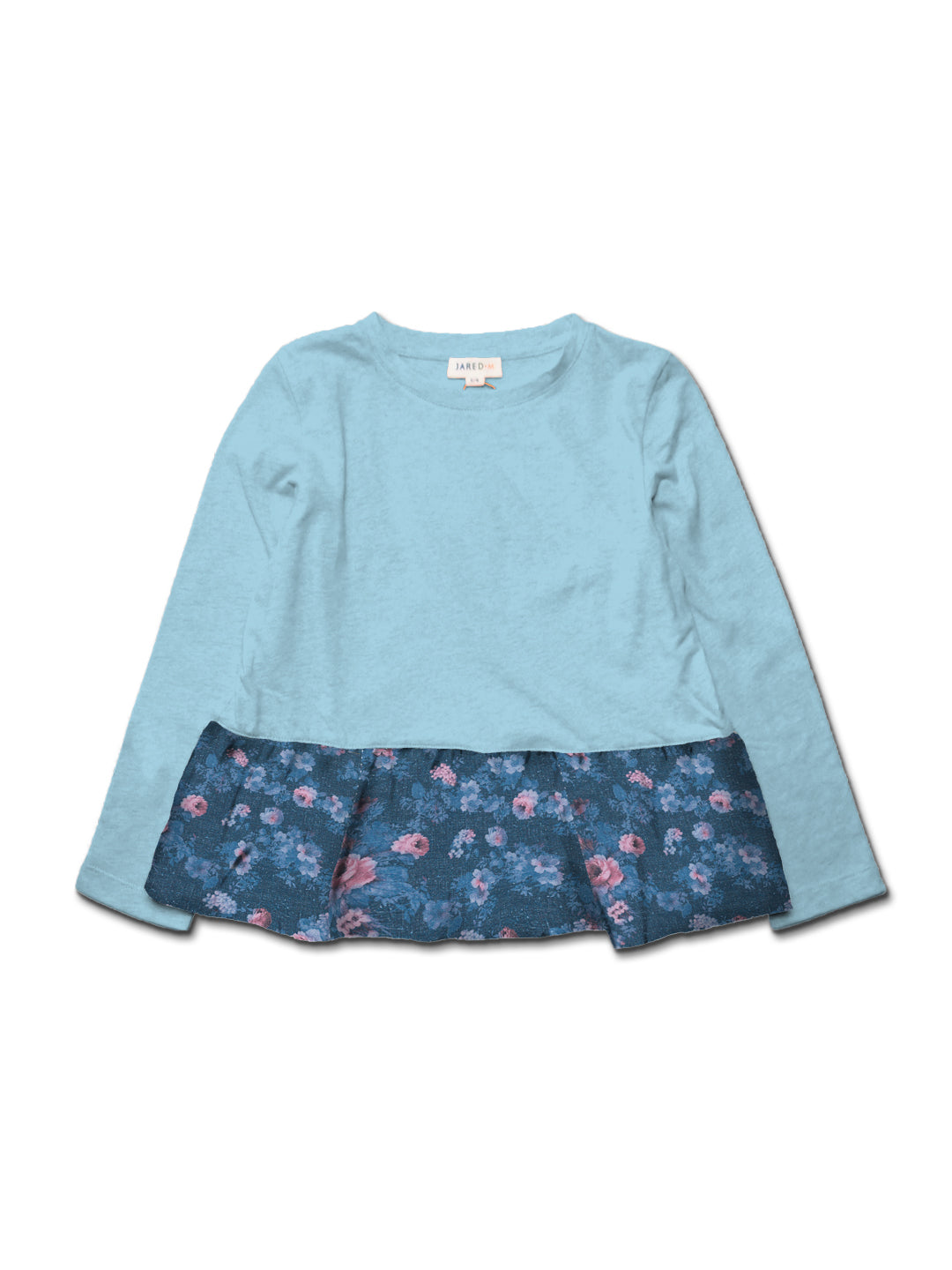 Girl LS Crew Top with Contrast Ruffle