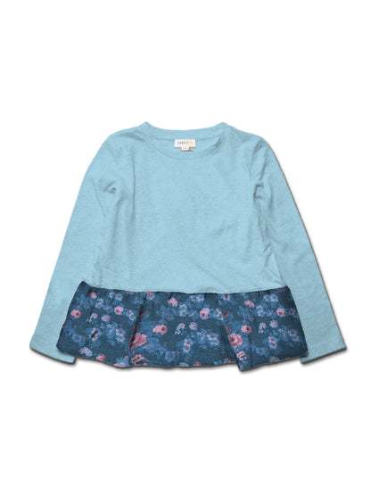 Girl LS Crew Top with Contrast Ruffle
