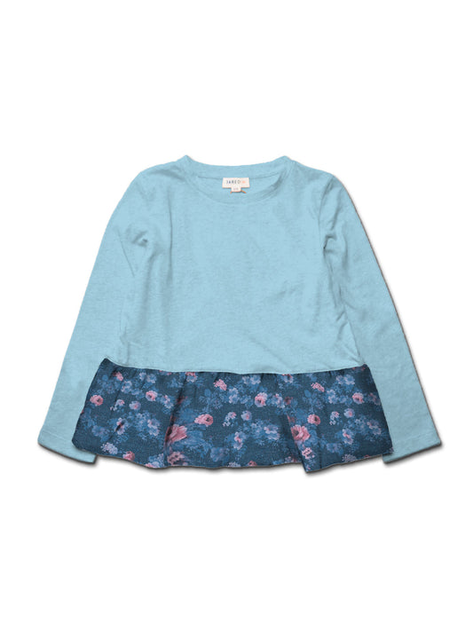 Girl LS Crew Top with Contrast Ruffle