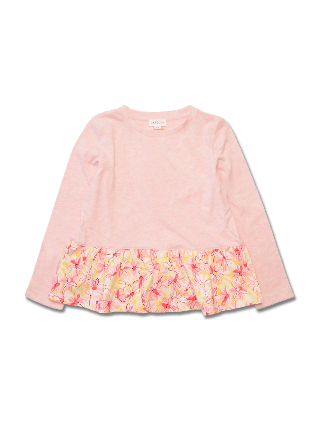 Girl LS Crew Top with Contrast Ruffle