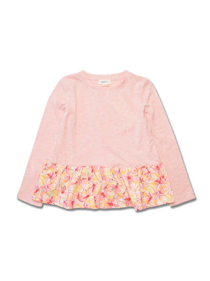 Girl LS Crew Top with Contrast Ruffle