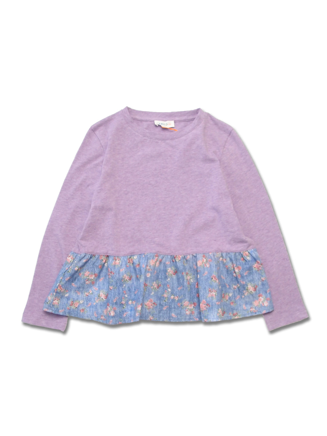 Girl LS Crew Top with Contrast Ruffle