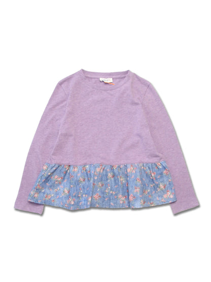 Girl LS Crew Top with Contrast Ruffle