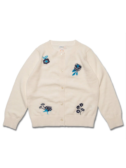 Girl's Merino Wool Floral Embriodary Cardigan