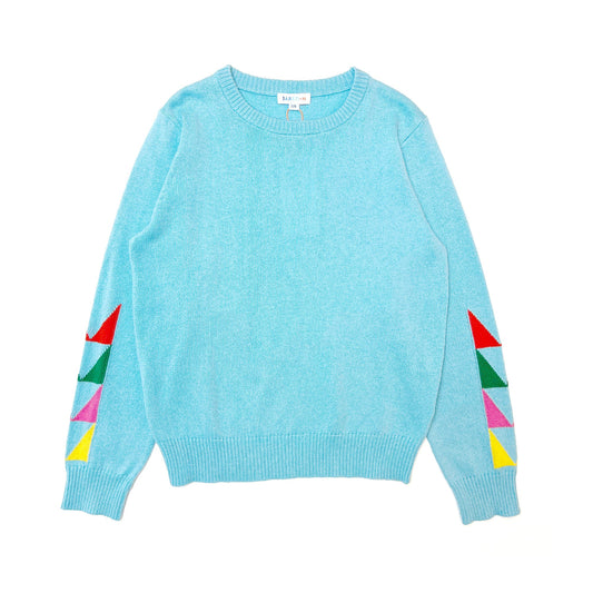 Girl's FW Merino Wool Sweater with Blend Color Blocks Sleeves