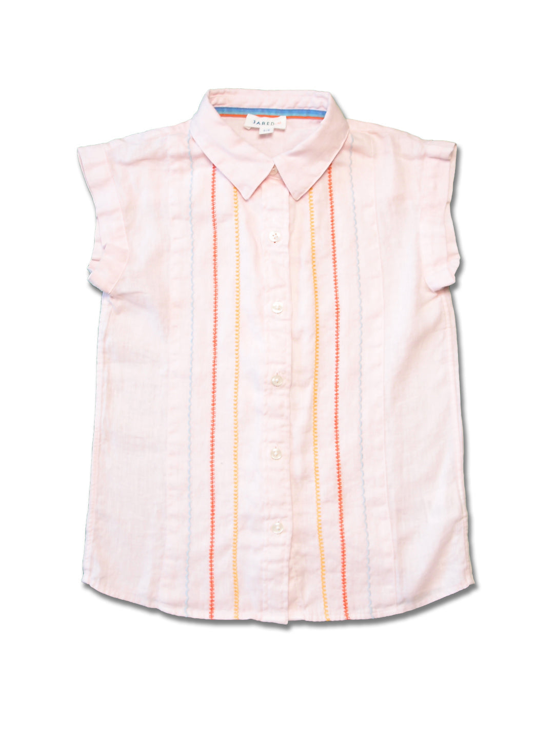 Girl SS Blouse - Solid Linen with Contrast Stitches at front