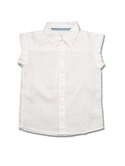 Girl SS Blouse - Solid Linen with Contrast Stitches at front