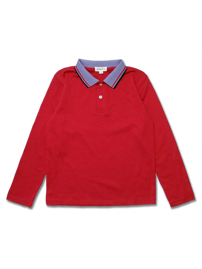 Boy's LS Solid Polo with Flat Knit Collar