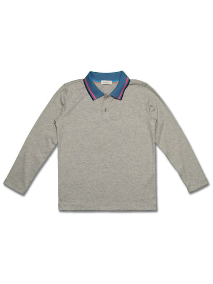 Boy's LS Solid Polo with Flat Knit Collar