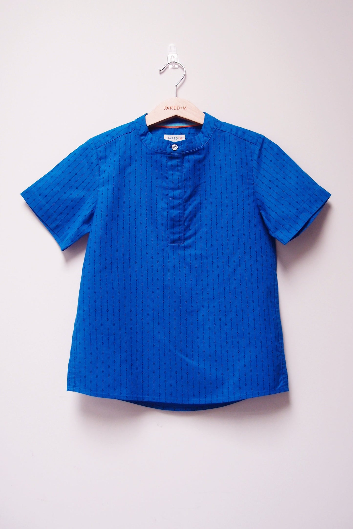 SS Band Collar Half Hidden Placket Shirt - Argyle Stripe Print