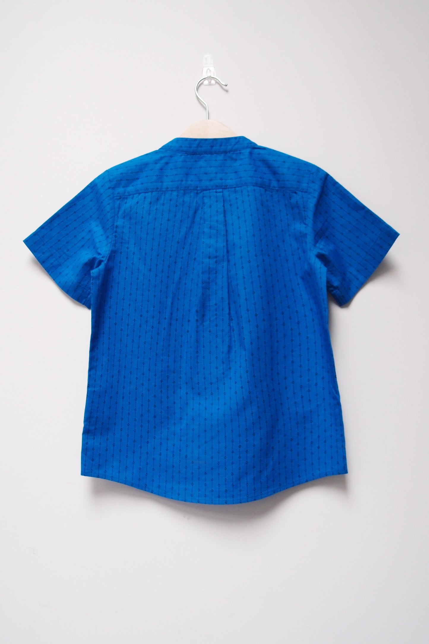 SS Band Collar Half Hidden Placket Shirt - Argyle Stripe Print