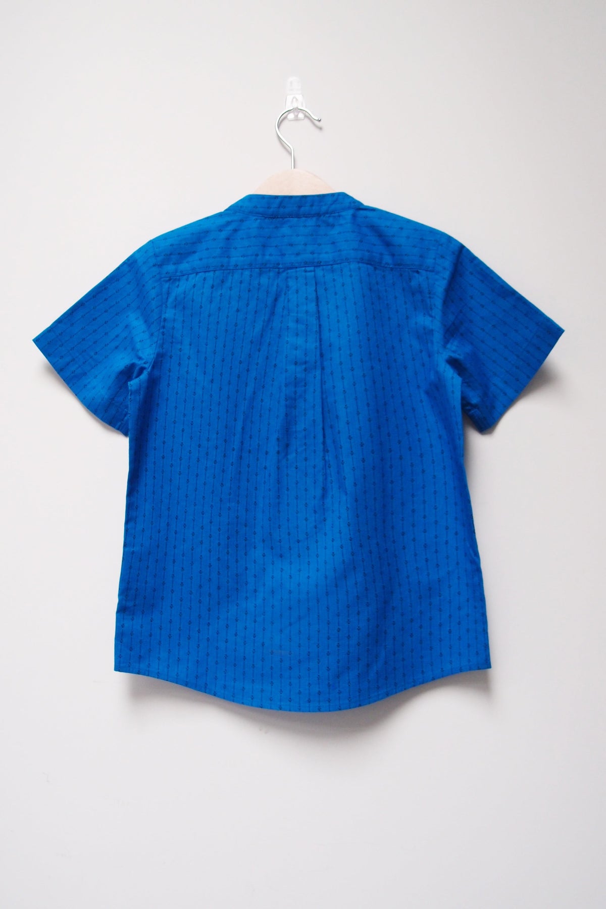 SS Band Collar Half Hidden Placket Shirt - Argyle Stripe Print