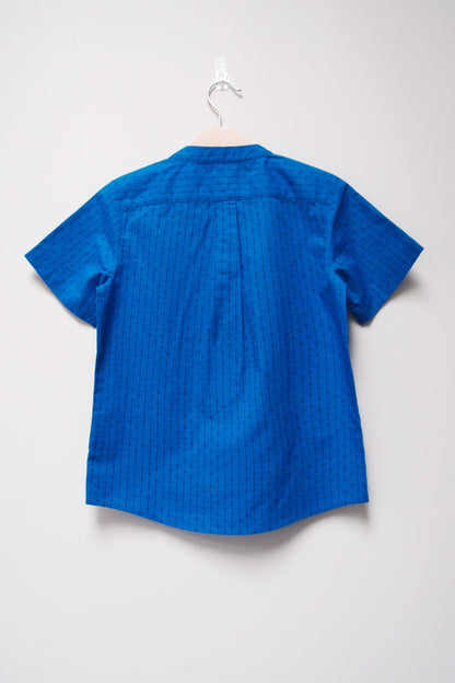 SS Band Collar Half Hidden Placket Shirt - Argyle Stripe Print