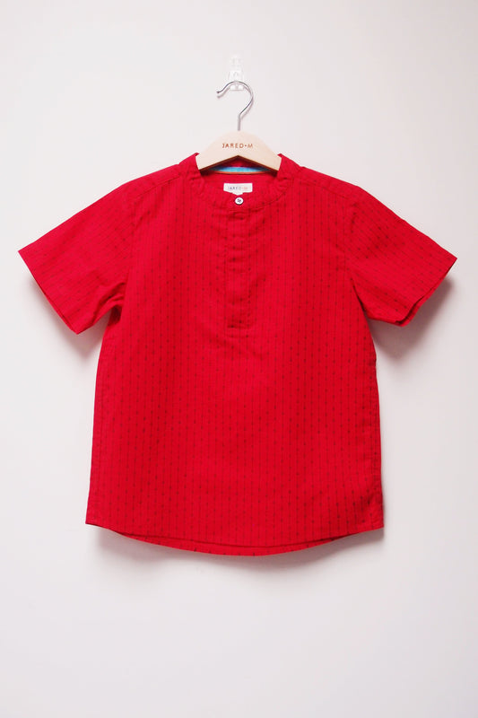 SS Band Collar Half Hidden Placket Shirt - Argyle Stripe Print