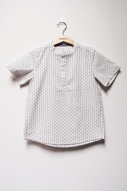 SS Band Collar Half Hidden Placket Shirt - Argyle Stripe Print