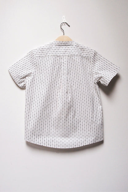 SS Band Collar Half Hidden Placket Shirt - Argyle Stripe Print