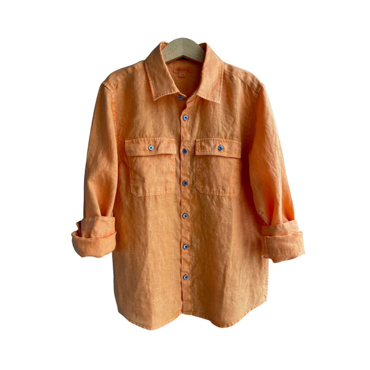 L/S Regular Fit Double Chest Pocket Garment Dye Linen Shirt / Orange / 11 - 12