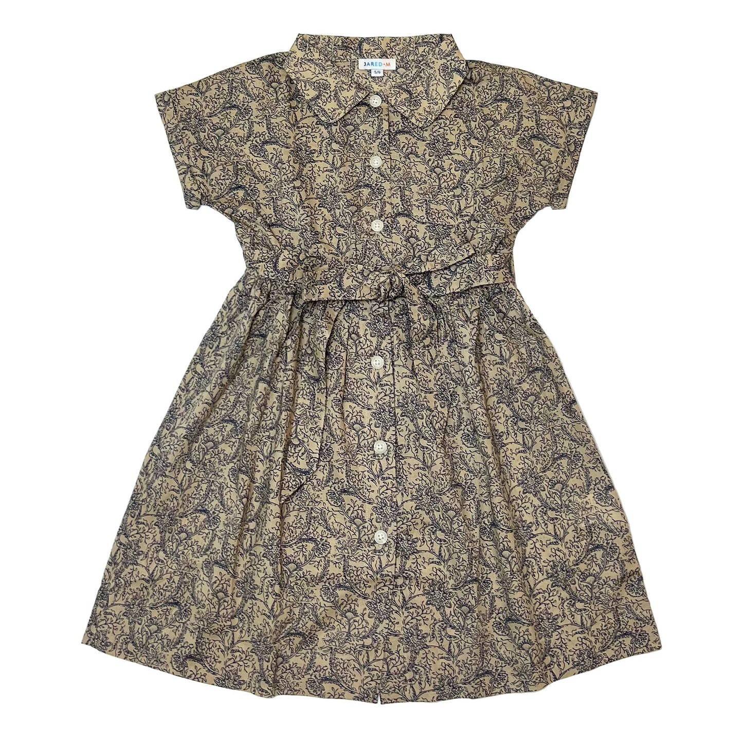 Girl's SS Woven Shirt Dress with Belt Beige Floral