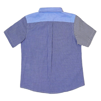 Boy's SS  Panelled  striped and check Spread collar Shirt