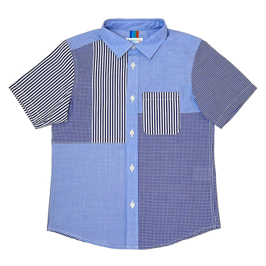 Boy's SS  Panelled  striped and check Spread collar Shirt