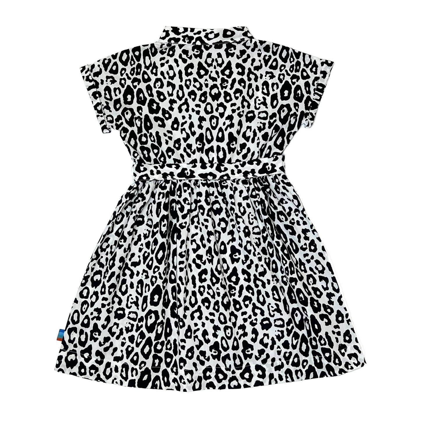 Girl's SS Woven Shirt Dress with Belt B/W Leopard