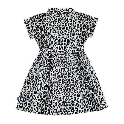 Girl's SS Woven Shirt Dress with Belt B/W Leopard