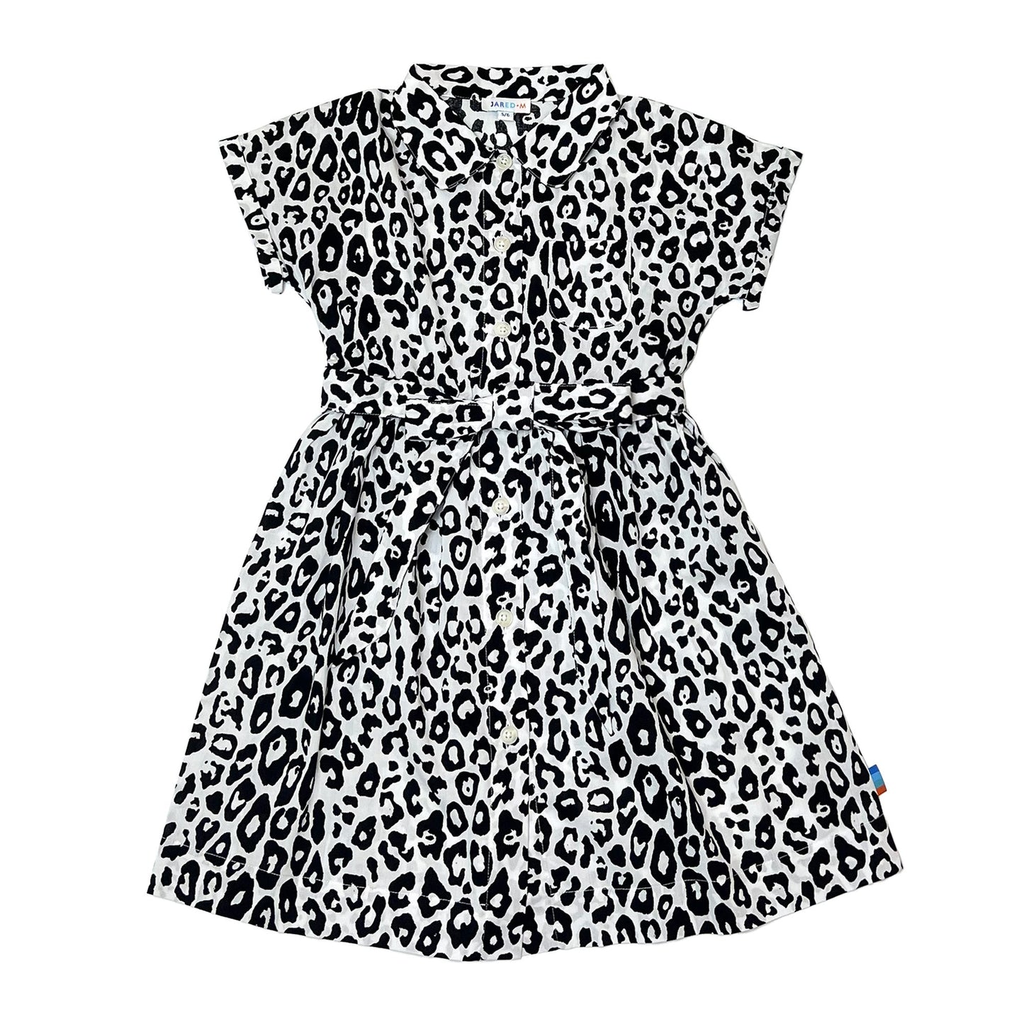 Girl's SS Woven Shirt Dress with Belt B/W Leopard
