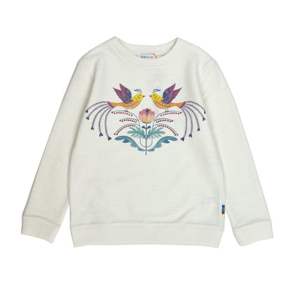 Girl's LS Knit Crew Lovebirds Pullover