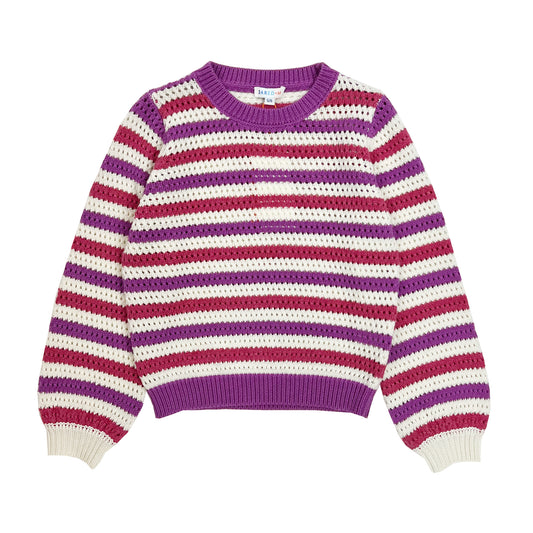 Girl's LS Stripe Openwork Sweater