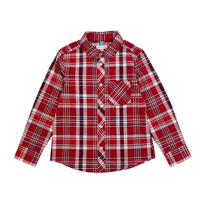 Boy's LS Spread Collar  Red Color Plaid Shirt