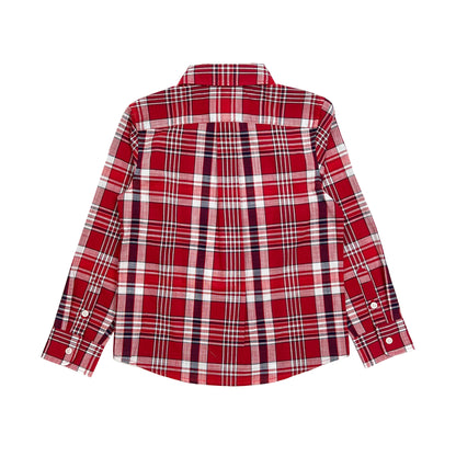 Boy's LS Spread Collar  Red Color Plaid Shirt